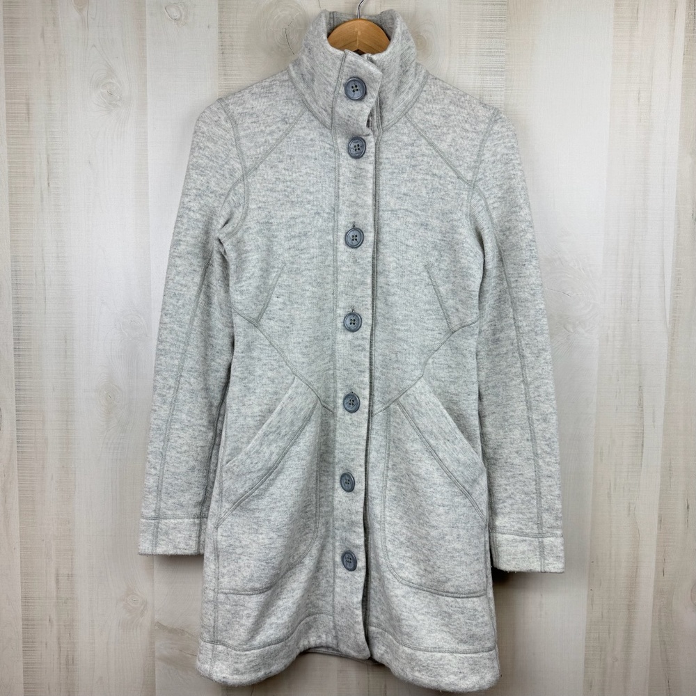 Marmot Women’s Button Up Maddie Sweater Long Jacket Wool Blend Slate Gray Small